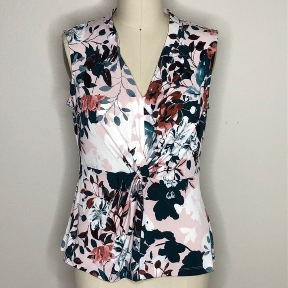 Donna Karan NY Pink Green Floral Sleeveless Top